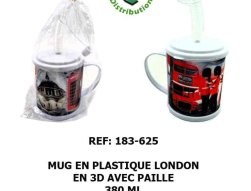 183-625 - Mug en plastique London en 3D avec paille 380 ml